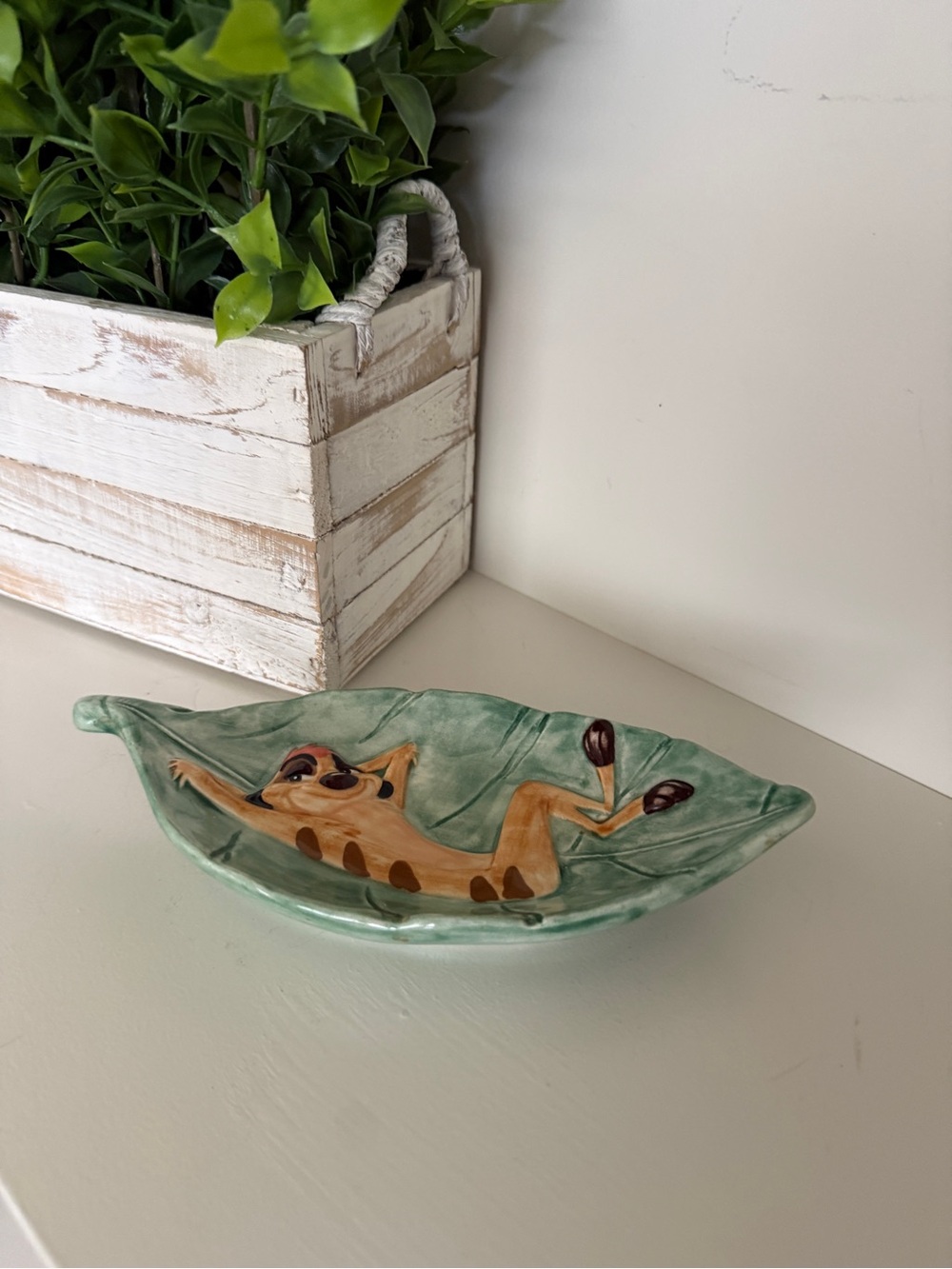 Treasure Craft Disney Deer Leaf Trinket Dish Woodland MCM Vintage